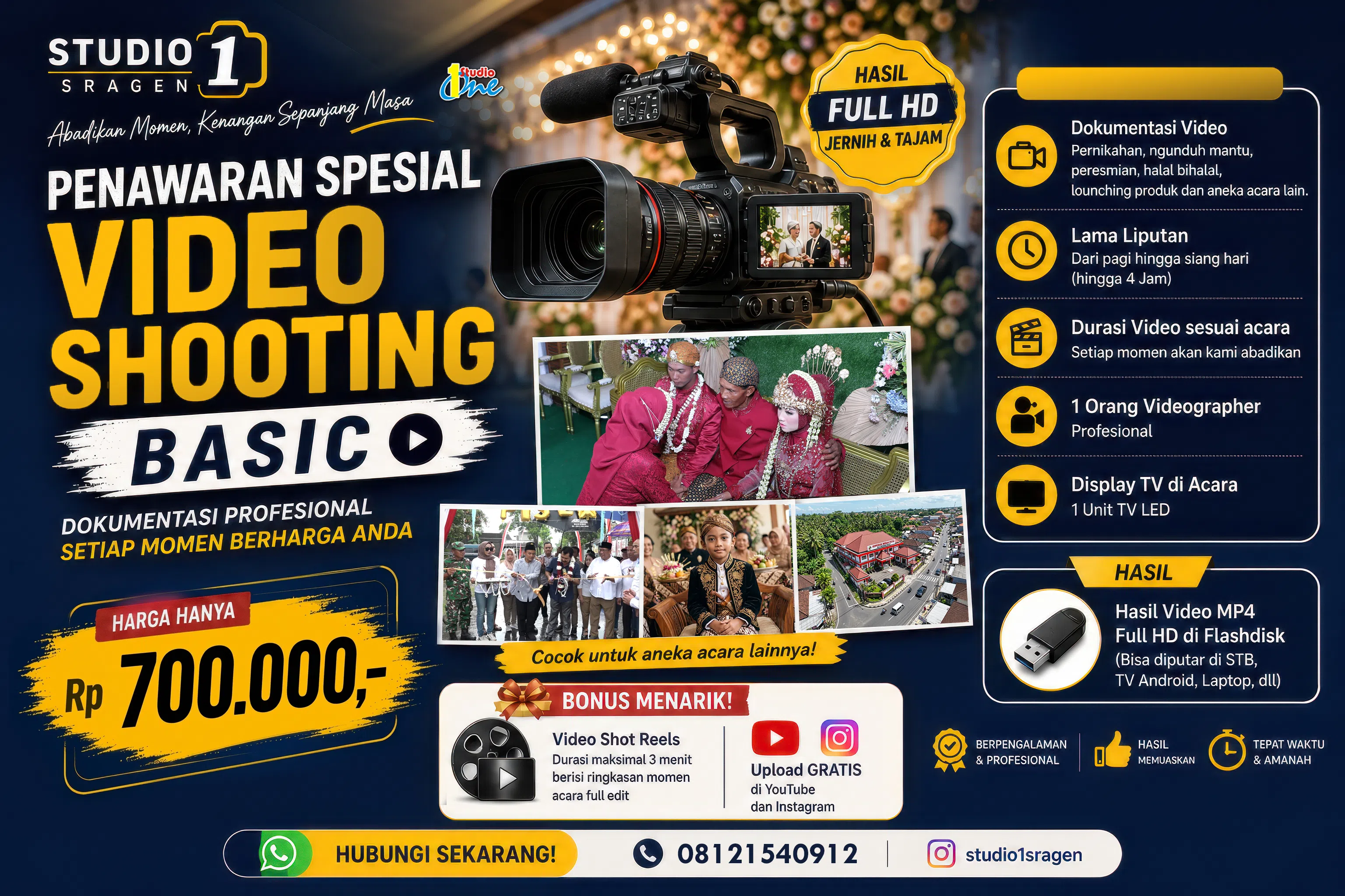 Studio 1 Video Shooting Paket Basic - Momen Terbaik Diabadikan Secara Profesional